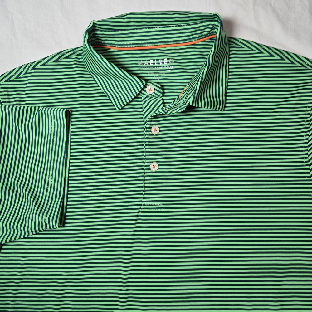 Maelreg‎ Performance Polo Shirt Mens Large Green Striped Vacation Golf